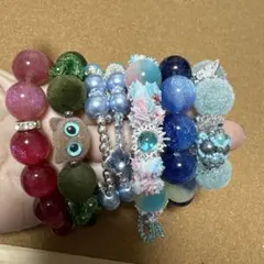超お買い得　カラフルビーズとチャームのブレスレット6点セット