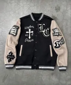 刺繍入りスタジャン 黒とベージュ