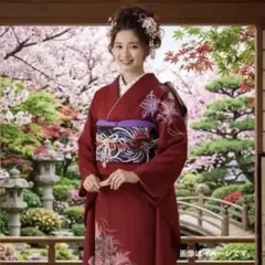 美品 振袖セット ワイン色 新品髪飾り付き