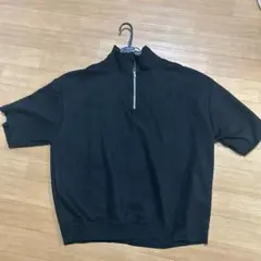 黒 半袖ジップアップトップス Lサイズ