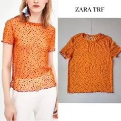 【ZARA TRF】メッシュドットTシャツ L オレンジ シースルーのサムネイル