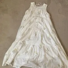 ジェラートピケ ミモザ 花柄ノースリーブロングワンピース 美品