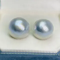 マベ真珠 パール ピアス　本真珠 16mm　ブルーグレー　超大珠