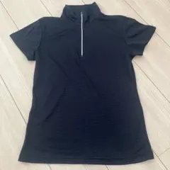 ストライプ柄ハーフジップトップス M ブラック