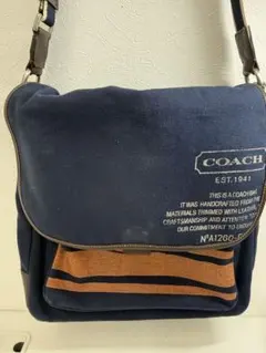 COACH ショルダーバッグ キャンバス レザー ネイビー　☺︎のサムネイル