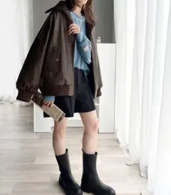 Java リブタートル フェイク レザー オーバーサイズ ジャケット