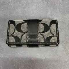 COACH コーチ キーケース 4連 シグネチャー ブラック グレー レザー