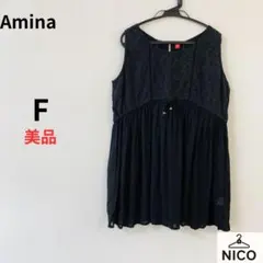 Amina アミナ チュニック 黒 レース エスニック ノースリーブ　Fのサムネイル