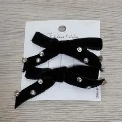 【新品・タグ付】Heartdance リボン ヘアピン ベルベット ビジュー 黒