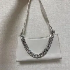 スクエア　ハンドバッグ　ホワイト　チェーン　韓国　ショルダーバッグ　オケージョン