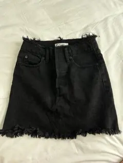 MOUSSY ブラック　デニム　ミニスカート フリンジヘム
