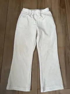 GU 裏起毛ホワイトコーデュロイ フレアパンツ150cm
