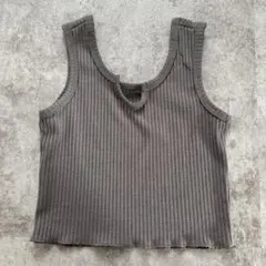 グレー リブ編み ノースリーブタンクトップ