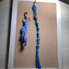 マクラメ　ストラップ　ブルー