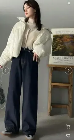 ハイウエスト ダークブルー デニム パンツ【値引き】