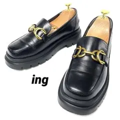 ing イング 24.5cm ビットローファー 厚底 スクエアトゥ 本革 美品