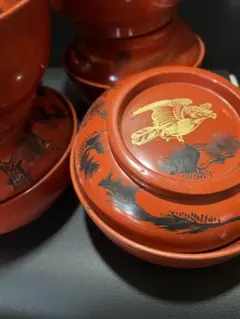 【八福】　幕末〜明治　本朱塗 松鷹金彩漆絵 椀 8客 共箱付 八福】 幕末〜明治 本朱塗 松鷹金彩漆絵 椀 8客 共箱付 - メルカリ