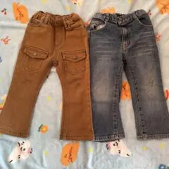 90サイズ　長ズボンセット デニム　カーキ