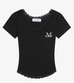 限定MUCENT Vネック クロップド 半袖 Tシャツ　ブラック