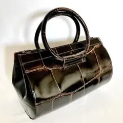 ショルダーバッグ ハンドバッグ 2WAY ダークブラウン 牛革クロコ型押し