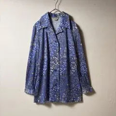 レトロ　ヴィンテージ　小花柄　ブラウス　長袖シャツ　オープン開襟　日本製　古着