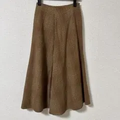 値下げ　美品　IENA ランダムフレアースカート　34 チェック　ウール 茶系