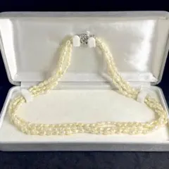 3連✨淡水パール ネックレス 44cm SILVER バロック 本真珠