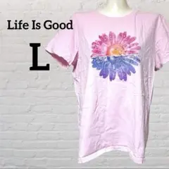 Life Is Good ピンク Tシャツ Lサイズ 花柄 プリント 半袖