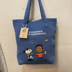 新品トートバッグブルーPEANUTS Franklinスターバックススヌーピー
