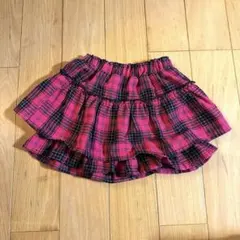 フリル付きピンク黒チェックスカート　スカートパンツ