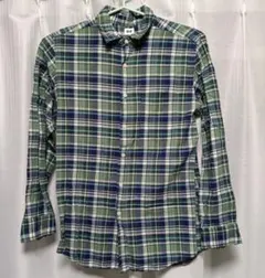 ユニクロ　グリーン系　長袖チェックシャツ　Lサイズ