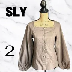美品✨【SLY】 スクエアネック バルーン袖ブラウス リネンコットン　ブラウンのサムネイル