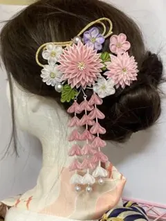 つまみ細工　正絹　髪飾り8点セット 赤紫　（34）成人式髪飾り　和装　袴　振袖