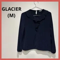 美品✨GLACIER ネイビー フリル付き長袖シャツ [M]