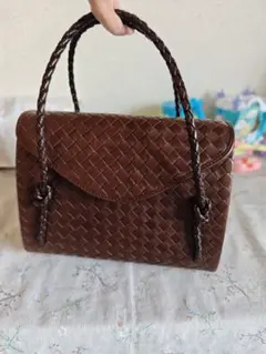 bottega venetaブラウンレザー編み込みトートバッグ
