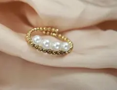 K18金パールリング 18金ゴールドビーズワイヤー指輪 Au750 本真珠 