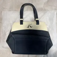 キタムラのレザー ハンドバッグ ネイビー アイボリー