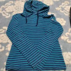 AIGLE 青紫ストライプ フード付きパーカー レディースS