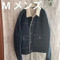 未使用　M ダークブルー デニムジャケット ボア襟付き