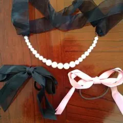 リボンとパールのヘアアクセサリー