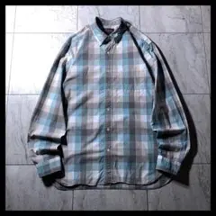BEAMS+ BD コットン ブロックチェック シャツ グレー 青緑 L