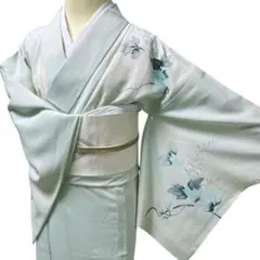 着用少ない！絹絽＊大輪花＊ホワイトに近いグレー＊夏物＊訪問着＊１６０ｃｍ＊裄６５ 着用少ない！絹絽＊大輪花＊ホワイトに近いグレー＊夏物＊訪問着