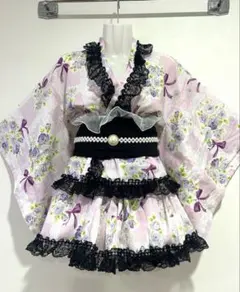 浴衣ドレス 大人用 姫ギャル 花 地雷系 セパレート ピンク フリル