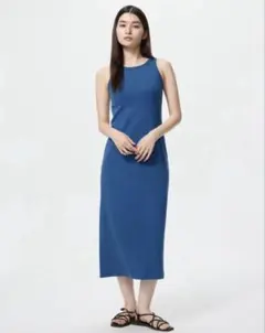 リブブラワンピース　M ブルー　未使用