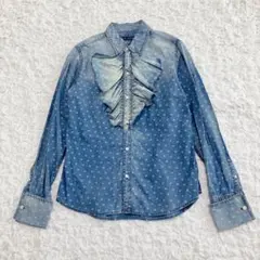 ラルフローレン　フリルデニムシャツ　総柄　ユーズド加工　11