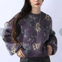 JEANASIS 5G フラワーラメ フェザープルオーバー パープル ジーナシス