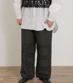 Samansa Mos2 スクエア刺繍パンツ　Lサイズ