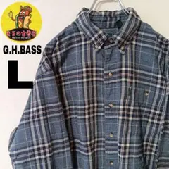 USA古着 G.H.BASS　ネルシャツL　ネイビーブルー　チェック