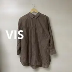VIS★シアー オーバーサイズ ブラウン 前開き シャツ 長袖 透け感 ポケットのサムネイル