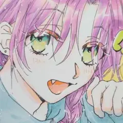 手描き イラスト アナログ オリジナル ミニ色紙 長髪 三つ編み 男の子